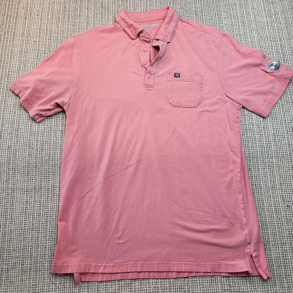 Matte Grey Polo Shirt Mens Medium Pink Pebble‎ Beach Golf Short Sleeve Casual